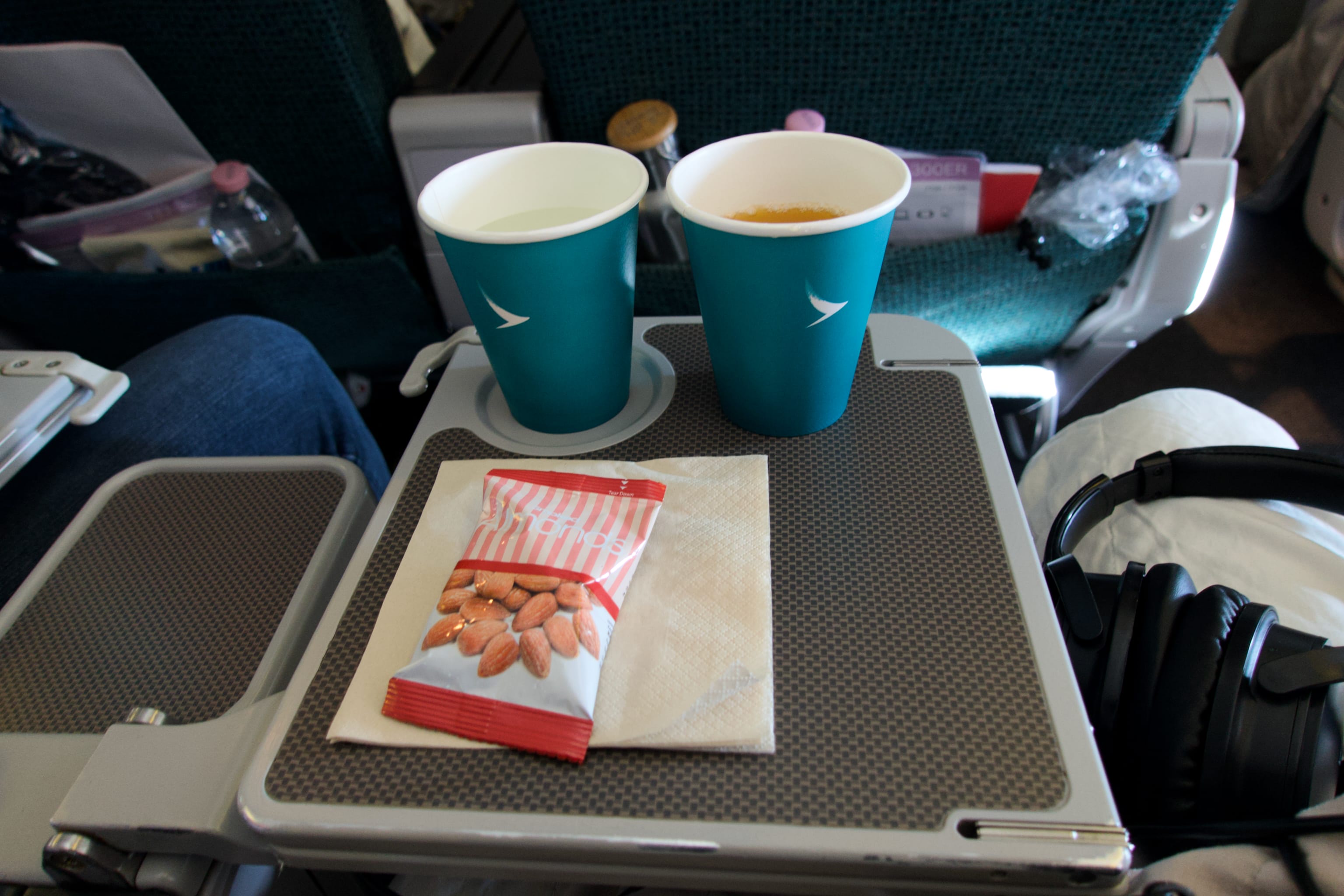 Paper cups as welcome drinks in Premium Economy? Could be better!